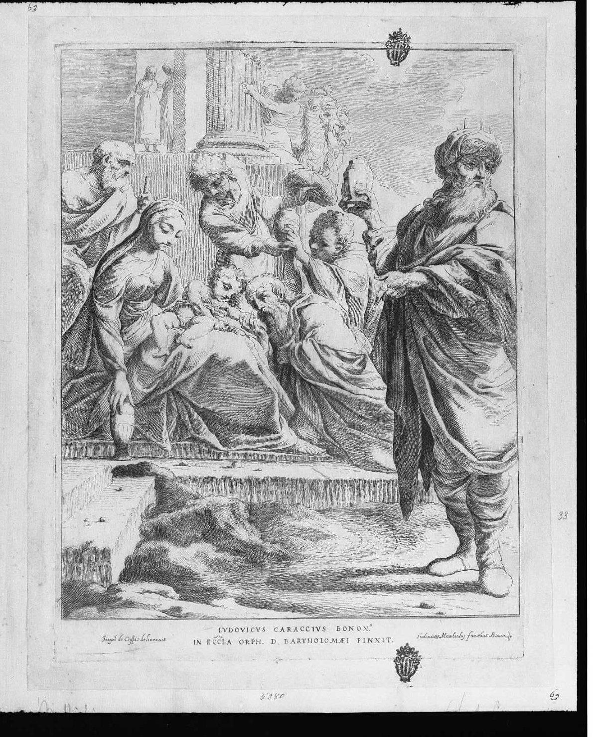 adorazione dei Re Magi (stampa) di Carracci Ludovico, Crespi Giuseppe Maria detto Spagnolo, Mattioli Lodovico (fine/inizio secc. XVII/ XVIII)