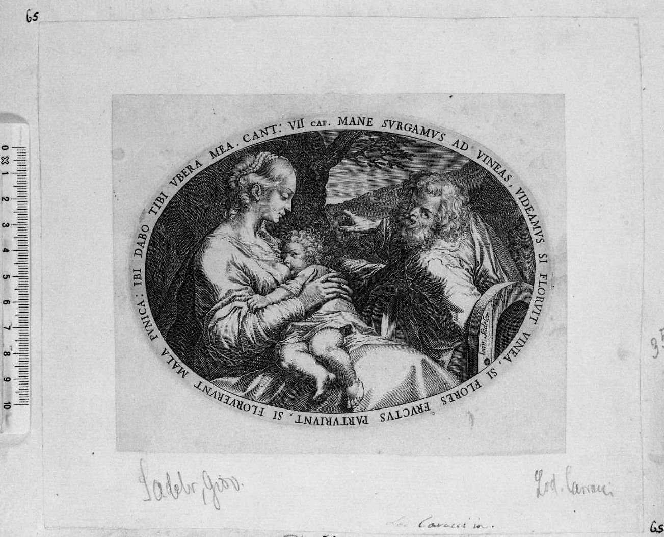 La Vergine che allatta e sullo sfondo san Giovanni (stampa) di Carracci Ludovico, Sadeler Johannes (seconda metà sec. XVI)