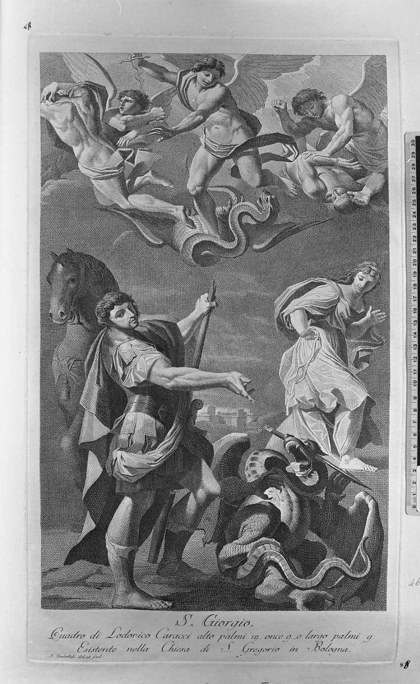 San Giorgio e il drago (stampa) di Traballesi Giuliano, Carracci Ludovico (seconda metà sec. XVIII)