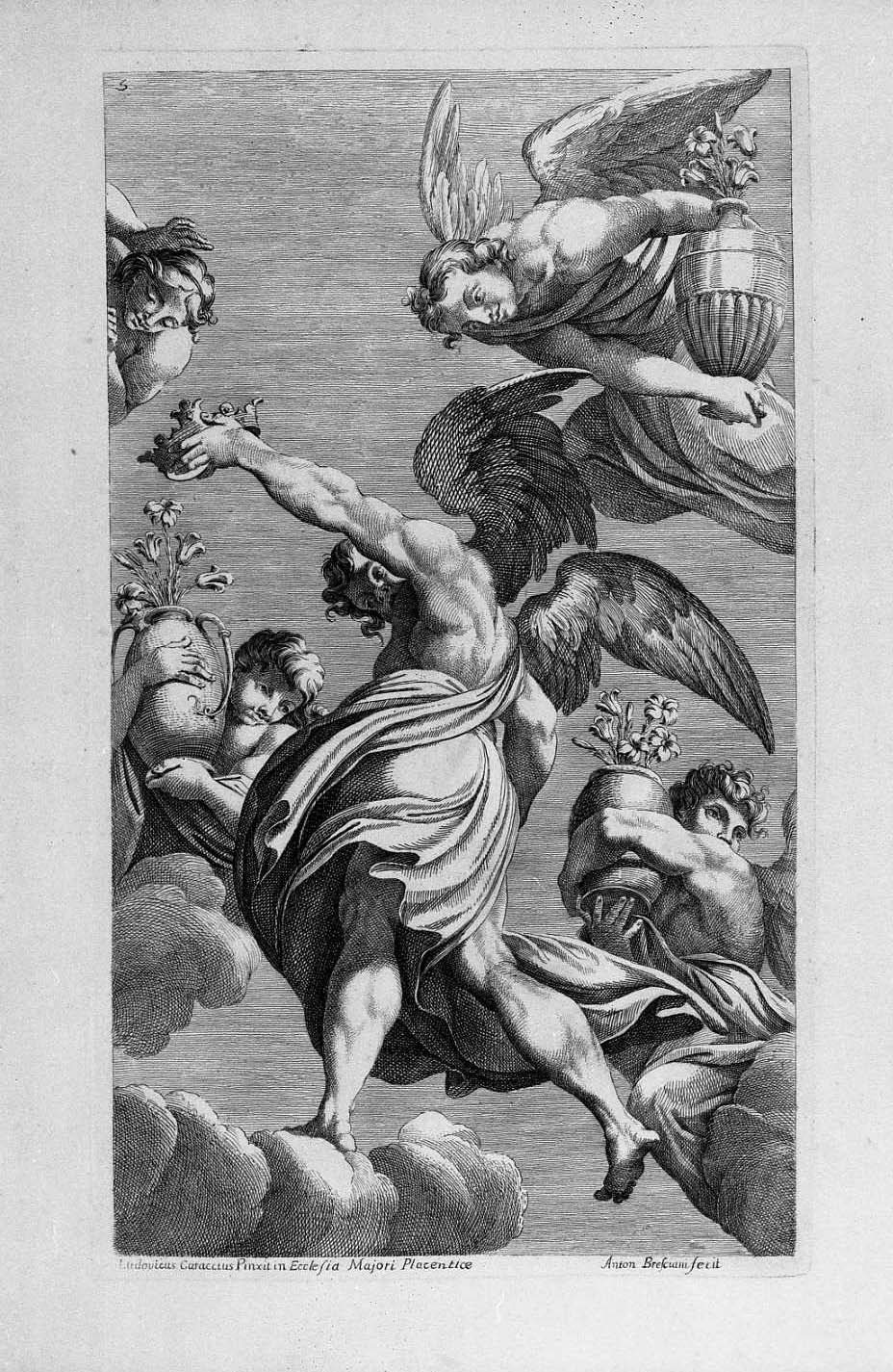 Cinque angeli della cattedrale di Piacenza (stampa) di Carracci Ludovico, Bresciani Antonio (seconda metà sec. XVIII)