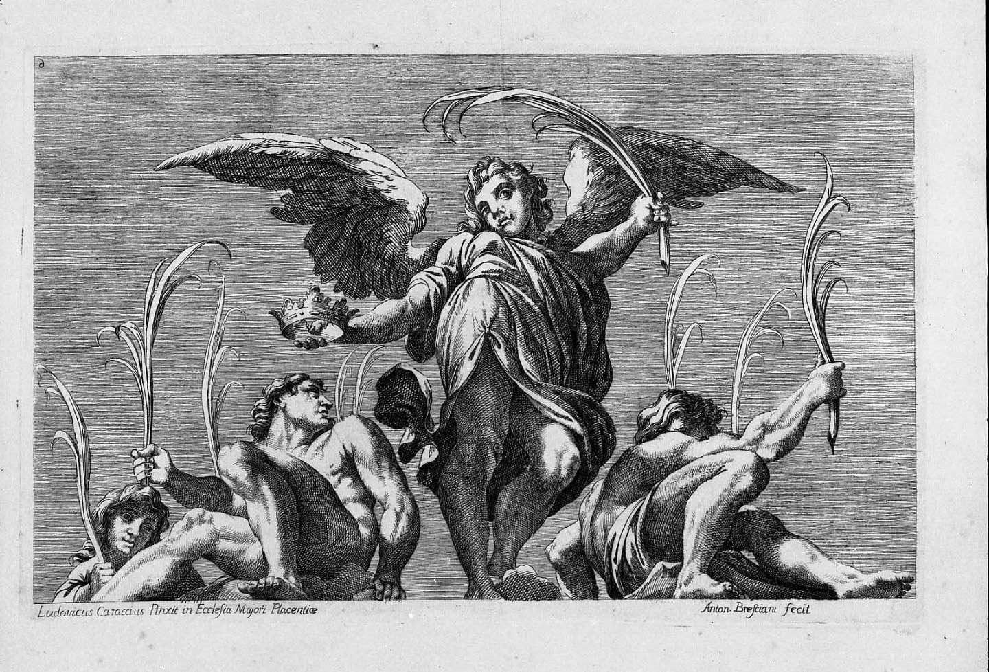 Quattro angeli della cattedrale di Piacenza (stampa) di Carracci Ludovico, Bresciani Antonio (seconda metà sec. XVIII)