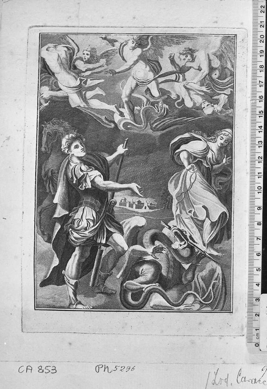 San Giorgio e il drago (stampa) di Carracci Ludovico - ambito emiliano (?) (seconda metà sec. XVII)
