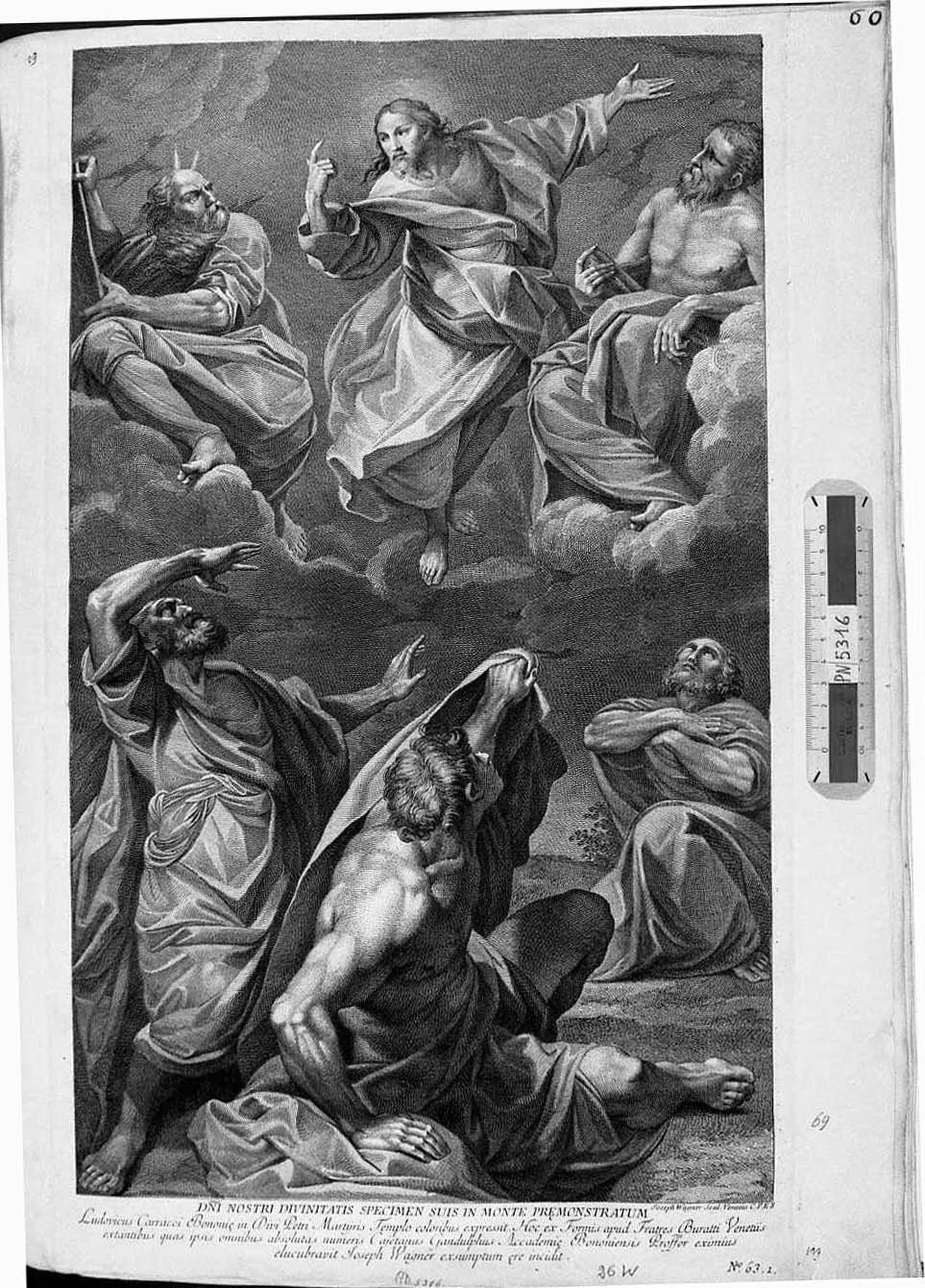 La Trasfigurazione di Cristo (stampa tagliata) di Wagner Joseph, Carracci Ludovico (secondo quarto, seconda metà sec. XVIII, sec. XVIII)