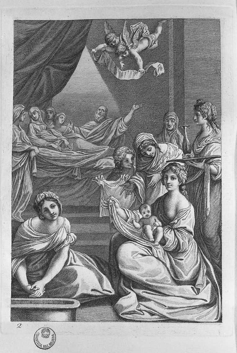 La nascita della Vergine (stampa) di Carracci Ludovico, Rosaspina Francesco (seconda metà sec. XVIII)