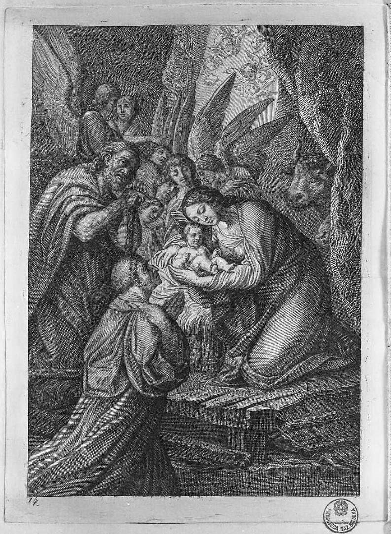 La nascita di Gesù (stampa) di Carracci Ludovico, Rosaspina Francesco (seconda metà sec. XVIII)