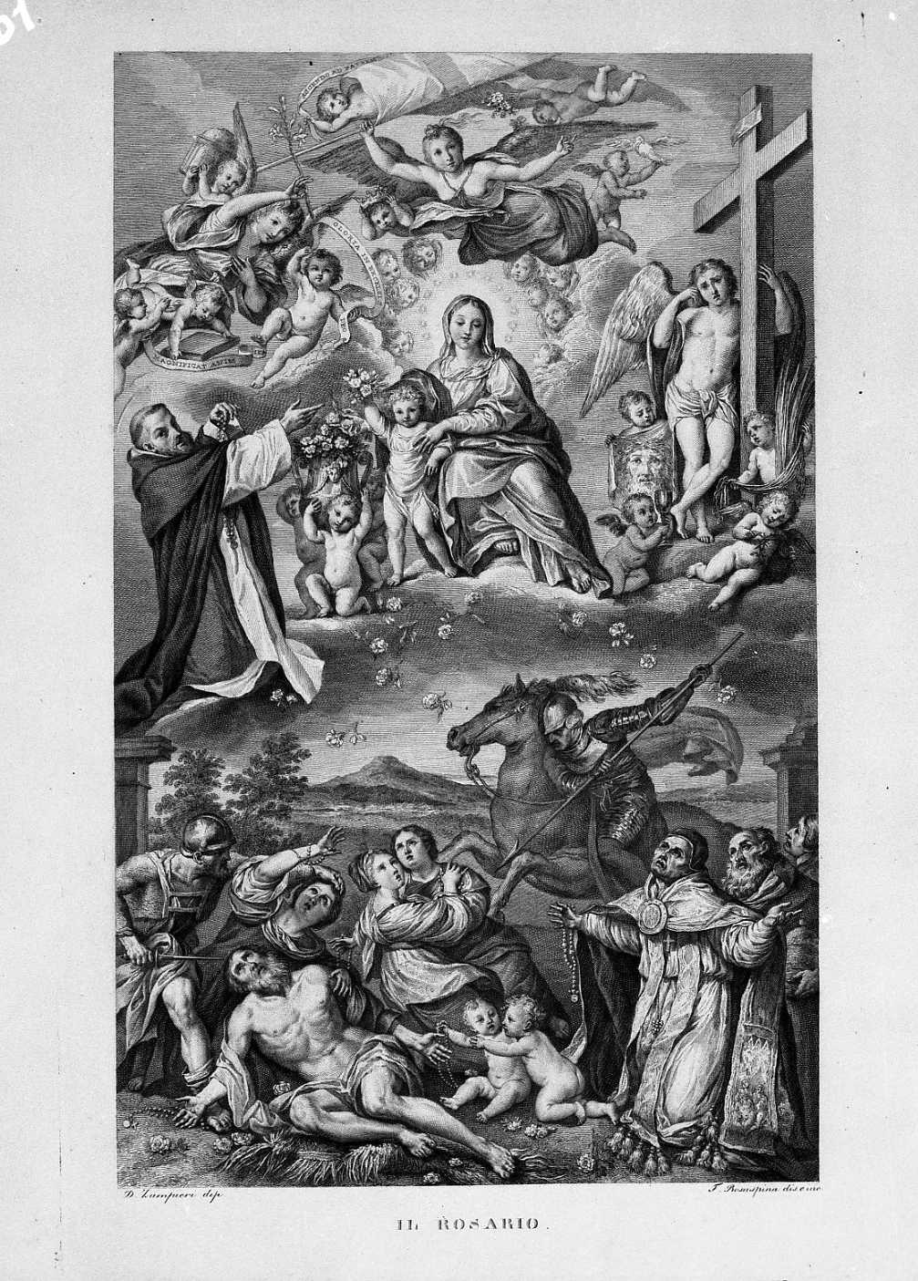La Madonna del Rosario (stampa) di Zampieri Domenico detto Domenichino, Rosaspina Francesco (seconda metà sec. XVIII)