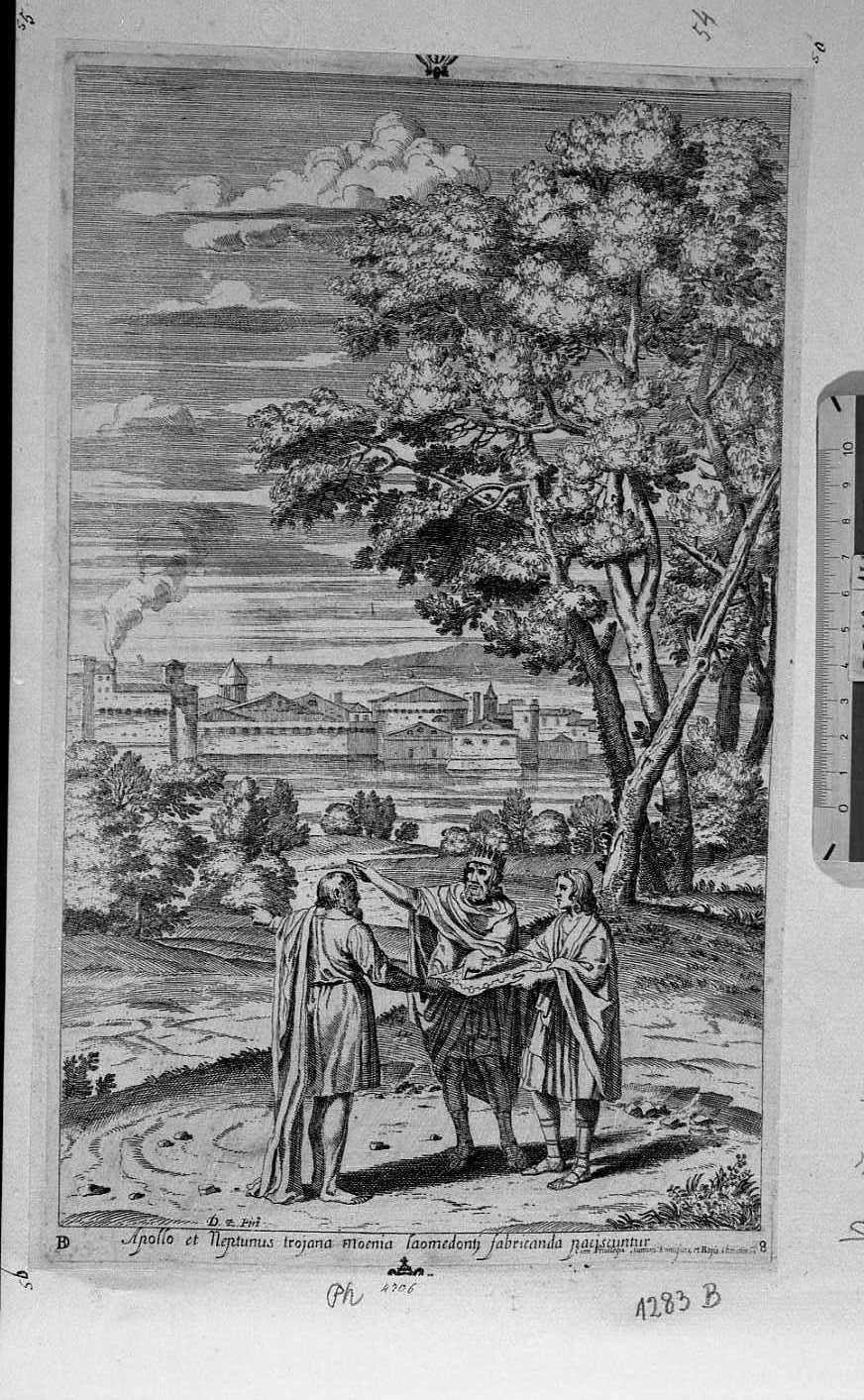 Apollo e Nettuno ordinano la costruzione delle mura di Troia (stampa) di Zampieri Domenico detto Domenichino, Barrière Dominique (seconda metà sec. XVII)