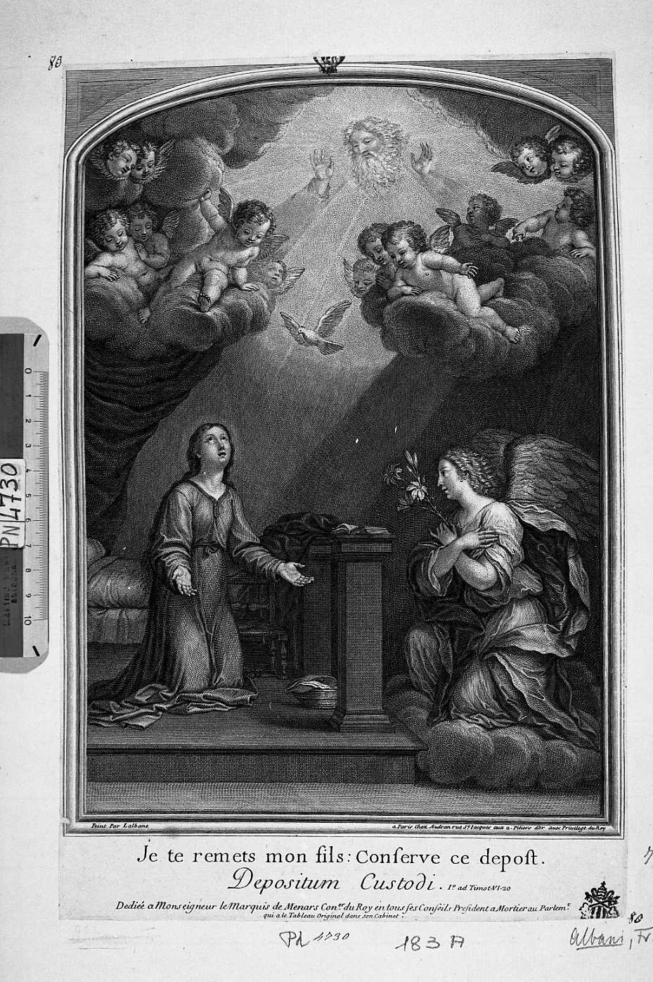l'Annunciazione (stampa tagliata) di Albani Francesco - ambito francese (sec. XVIII)