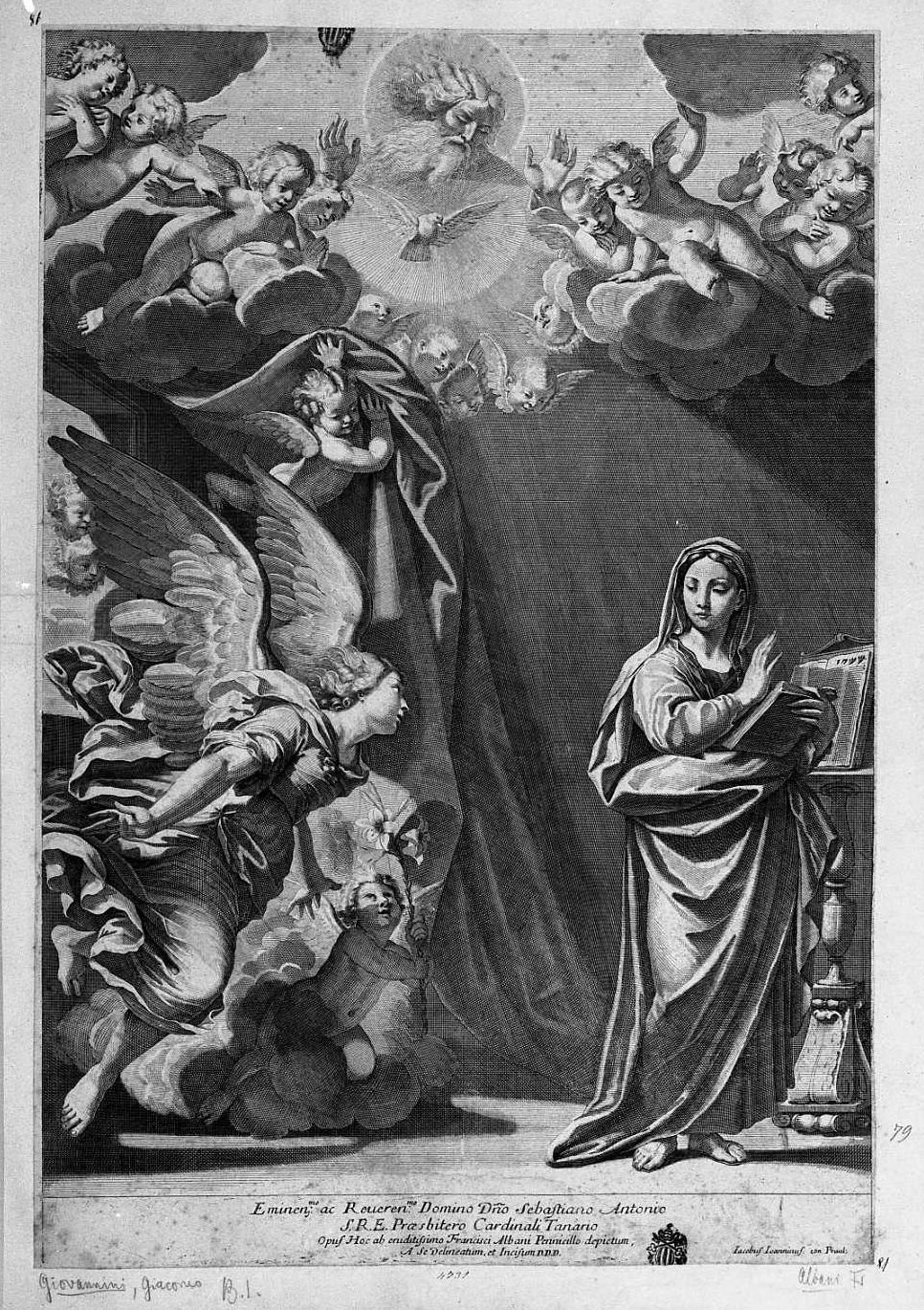 l'Annunciazione (stampa tagliata) di Albani Francesco, Giovannini Giacomo (sec. XVIII)