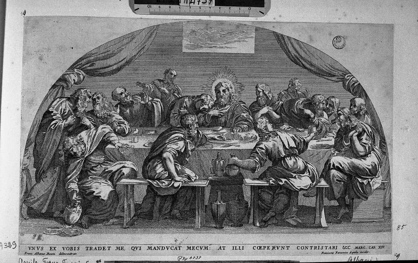 L'ultima cena (stampa smarginata) di Aquila Francesco Faraone, Albani Francesco (sec. XVIII)
