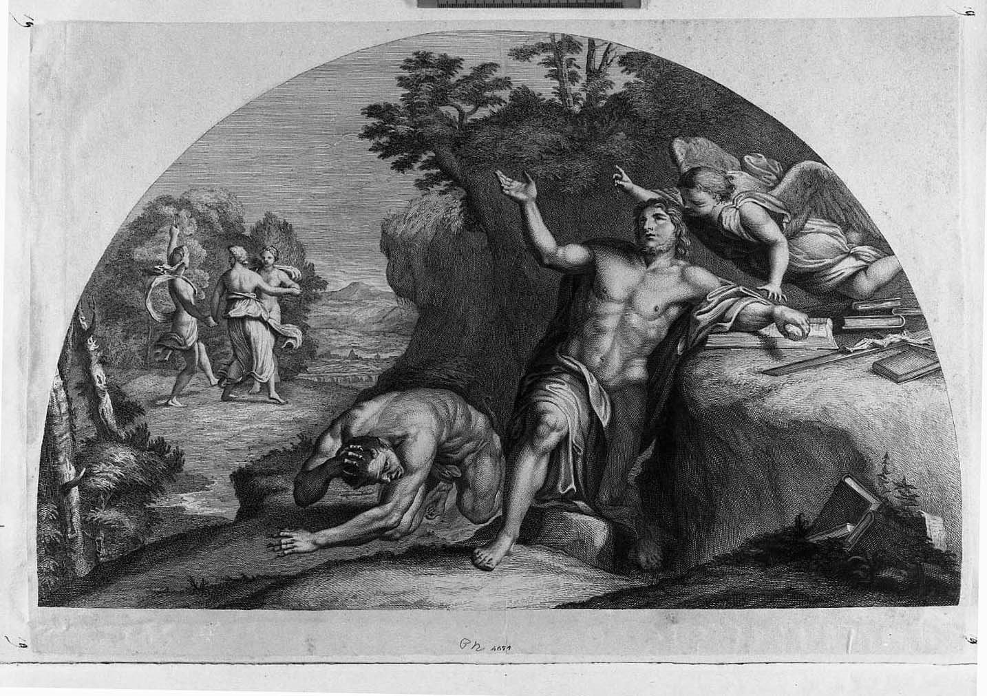 san Girolamo nel deserto (stampa smarginata) di Zampieri Domenico detto Domenichino - ambito europeo (prima metà sec. XVII)