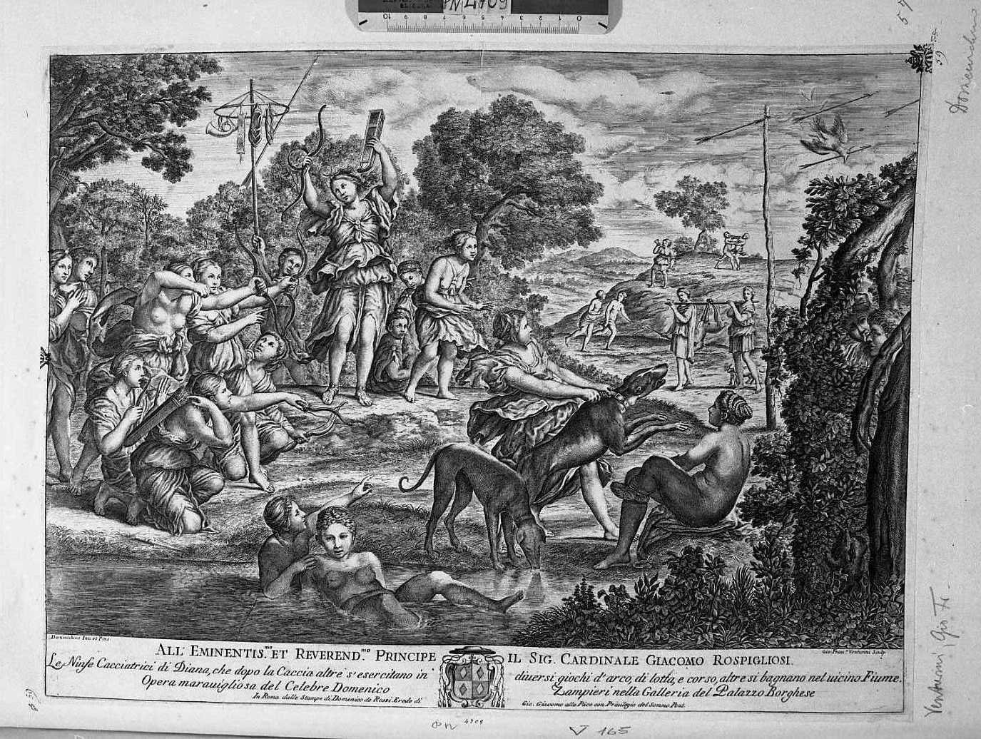la caccia di Diana e delle ninfe (stampa) di Zampieri Domenico detto Domenichino, Venturini Giovan Francesco (secc. XVII/ XVIII)