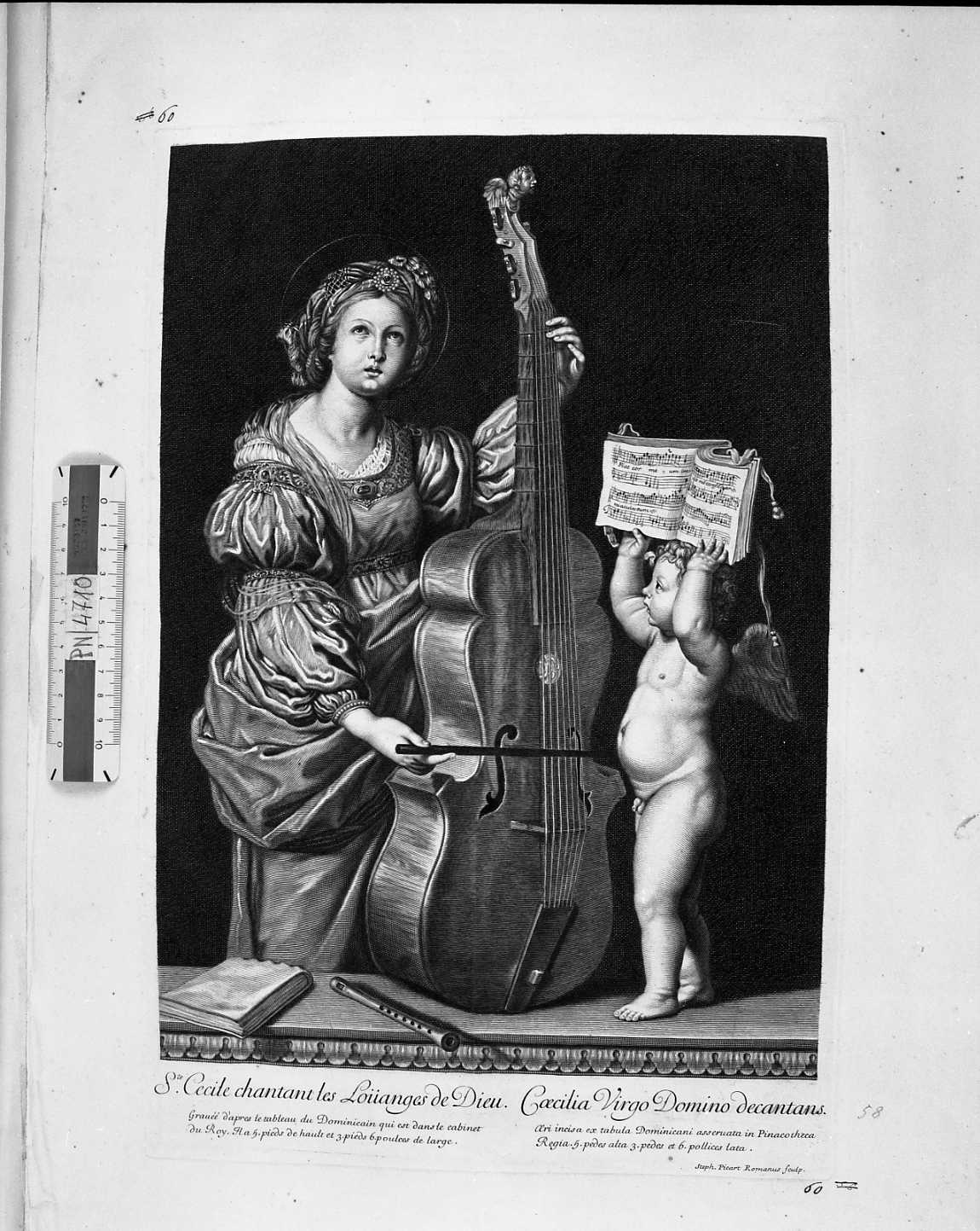 Santa Cecilia canta le lodi del Signore (stampa) di Picart Etienne, Zampieri Domenico detto Domenichino (secc. XVII/ XVIII)