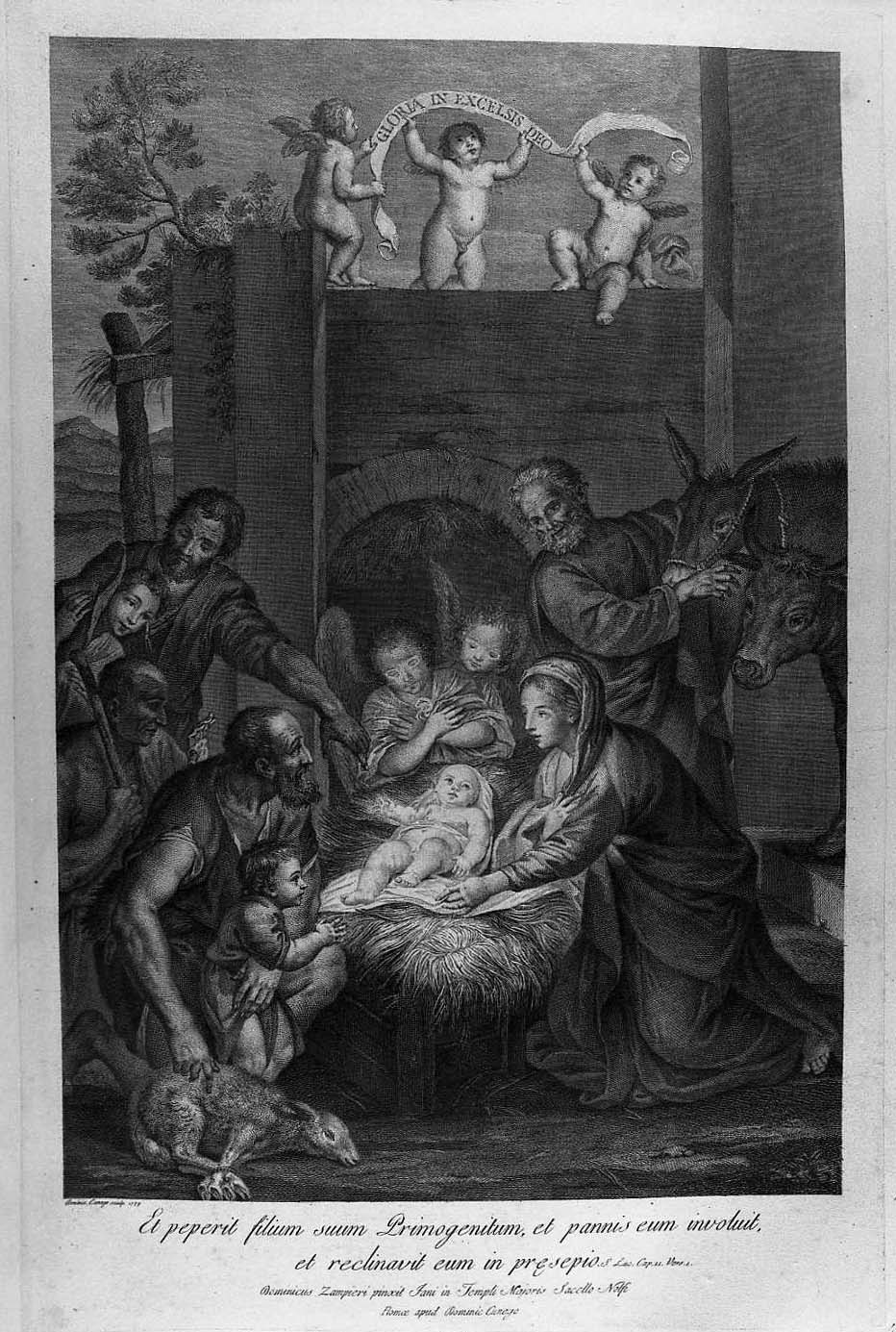 La nascita di Gesù (stampa) di Zampieri Domenico detto Domenichino, Cunego Domenico (sec. XVIII)