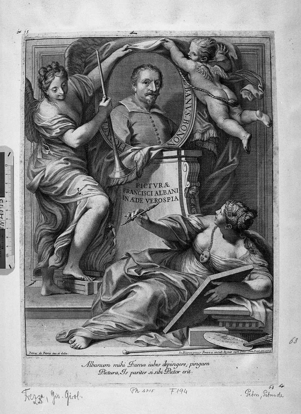 Ritratto dell'Albani sostenuto dalla fama (stampa) di Zampieri Domenico detto Domenichino, Frezza Giovanni Gerolamo (sec. XVIII)
