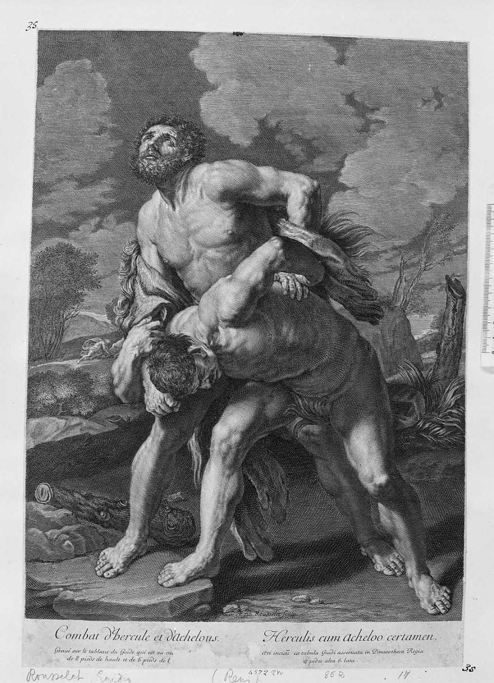 la lotta tra Ercole e Acheloo (stampa tagliata) di Rousselet Gilles, Reni Guido (sec. XVII)