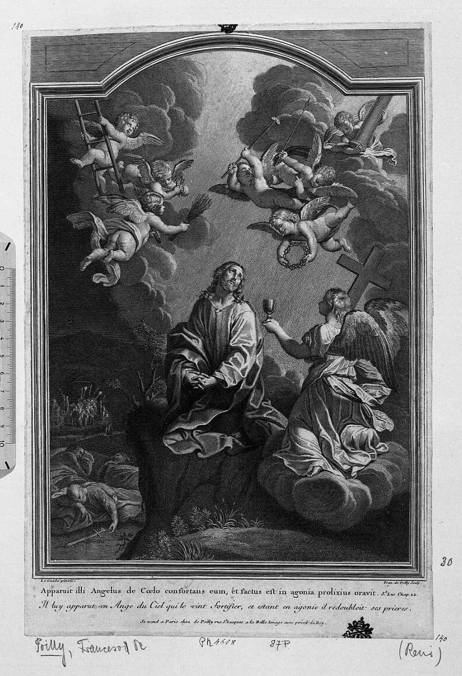 L'Orazione di Gesù nell'orto (stampa) di Reni Guido, De Poilly François (secc. XVII/ XVIII)