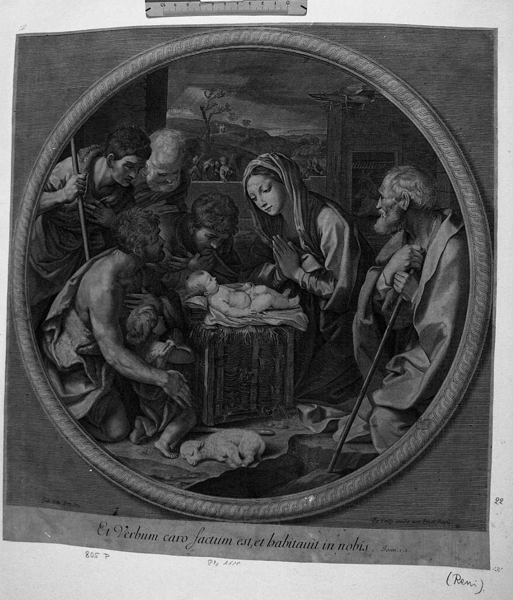 l'Adorazione dei pastori (stampa smarginata) di Reni Guido, De Poilly François (secc. XVII/ XVIII)