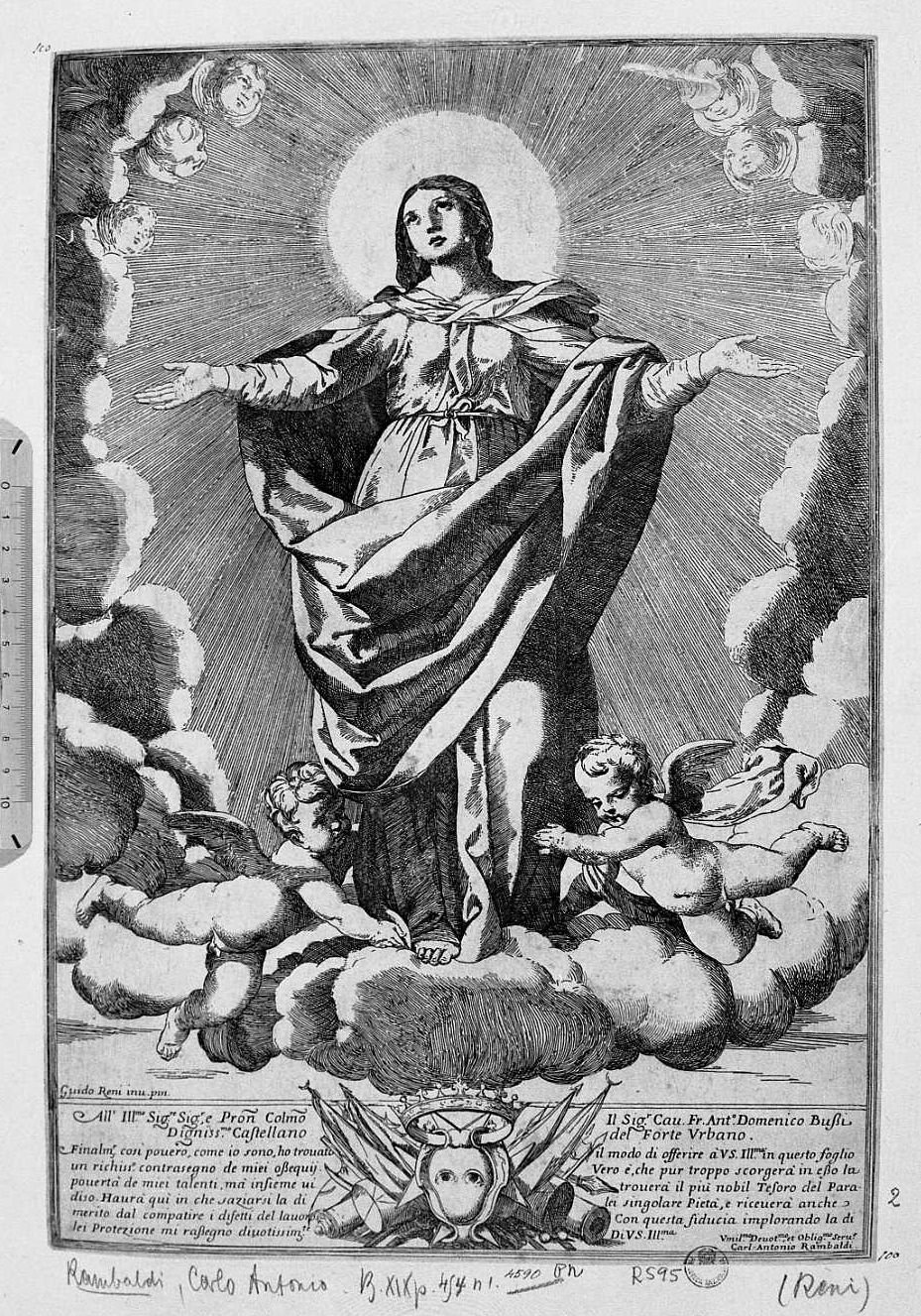 L'Assunta fra gli angeli (stampa smarginata) di Reni Guido, Rambaldi Carlo Antonio (sec. XVII)