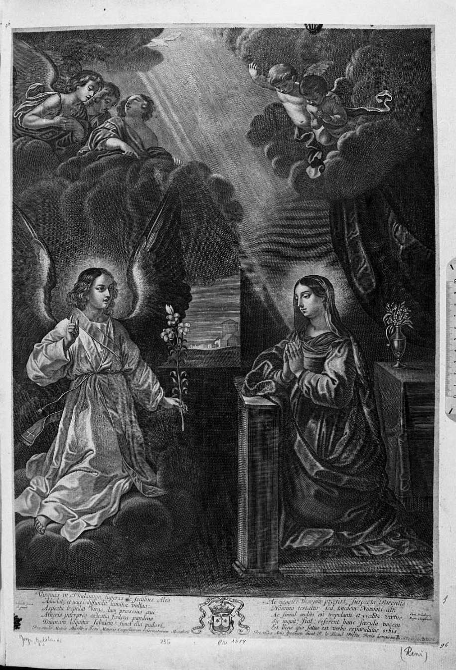 L'Annunciazione della Vergine (stampa tagliata) di Reni Guido - ambito europeo (secc. XVII/ XVIII)