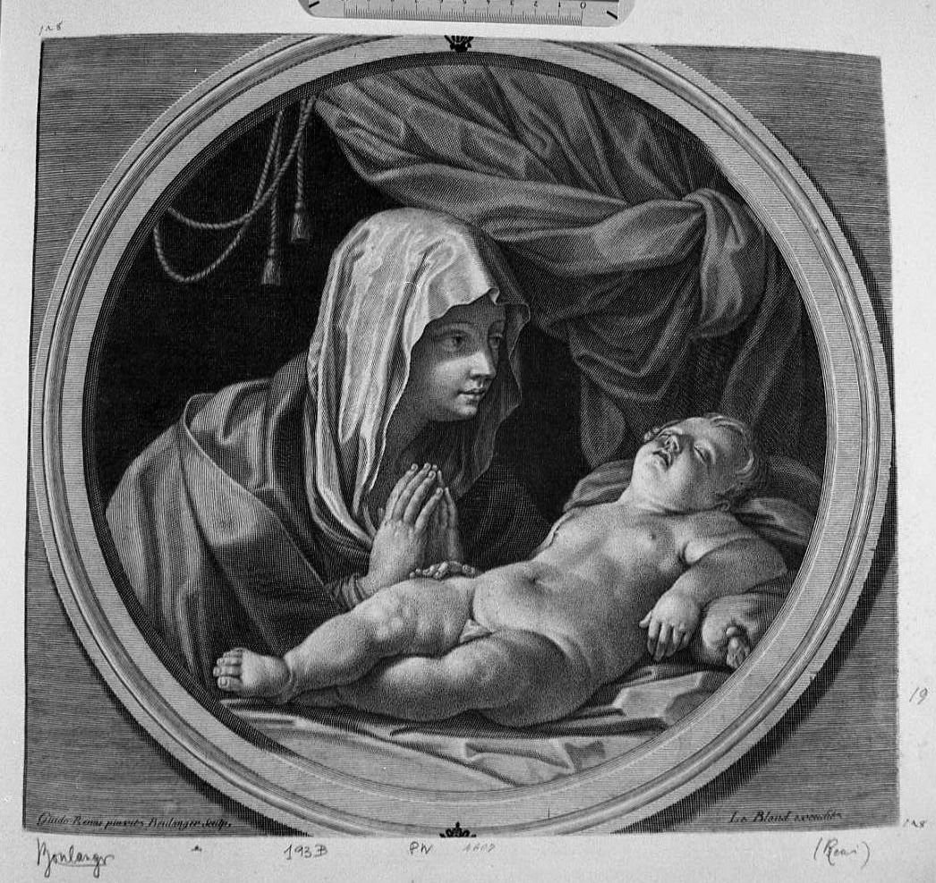 La Vergine che guarda il Bambino che dorme (stampa smarginata) di Reni Guido, Boulanger Giovanni (sec. XVII)