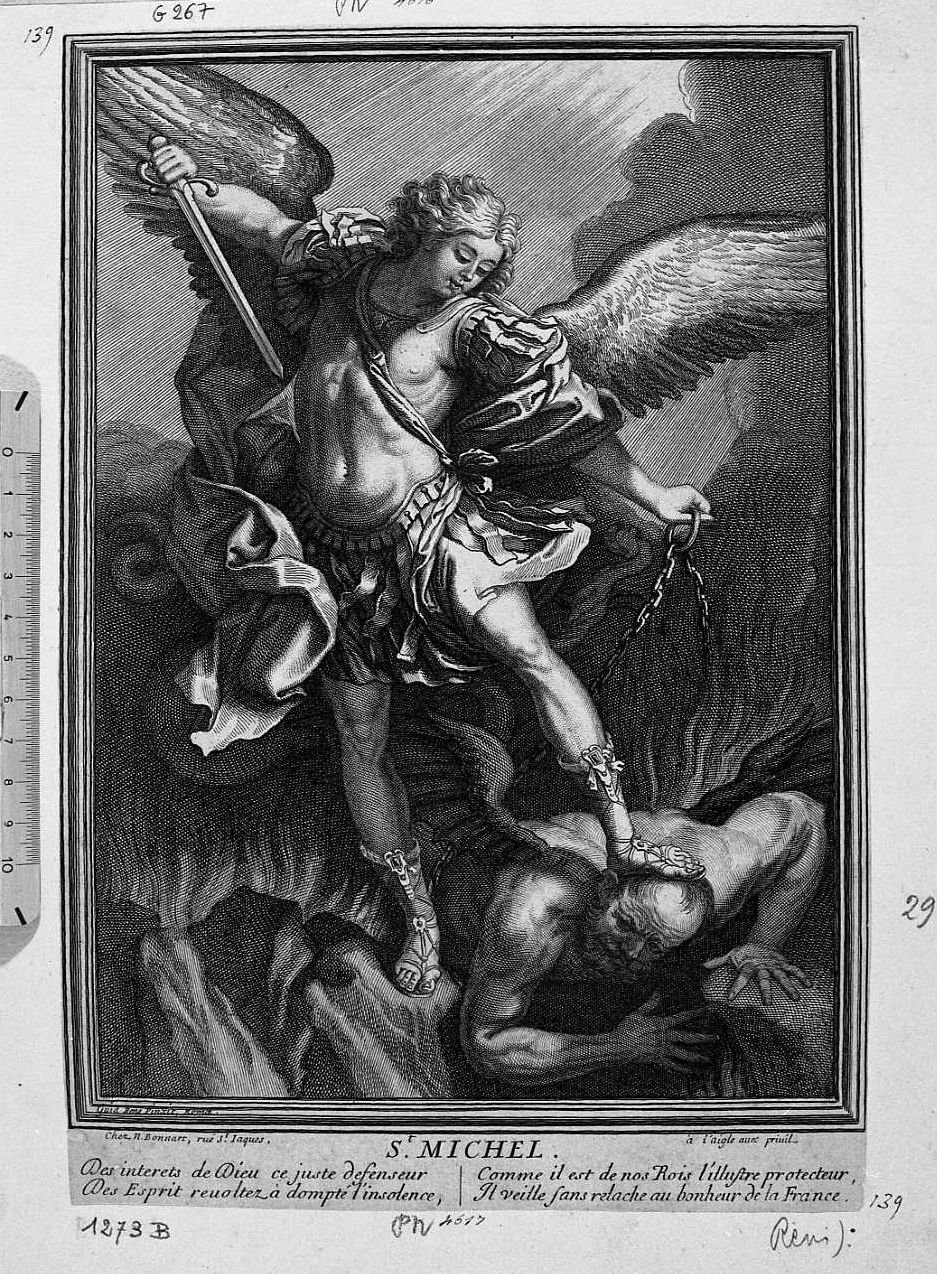 L'Arcangelo Michele (stampa smarginata) di Reni Guido - ambito francese (sec. XVII)