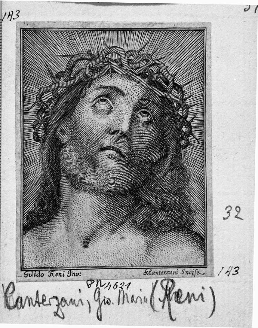Cristo coronato di Spine (stampa tagliata) di Reni Guido, Canterzani Giuseppe Maria (sec. XVIII)