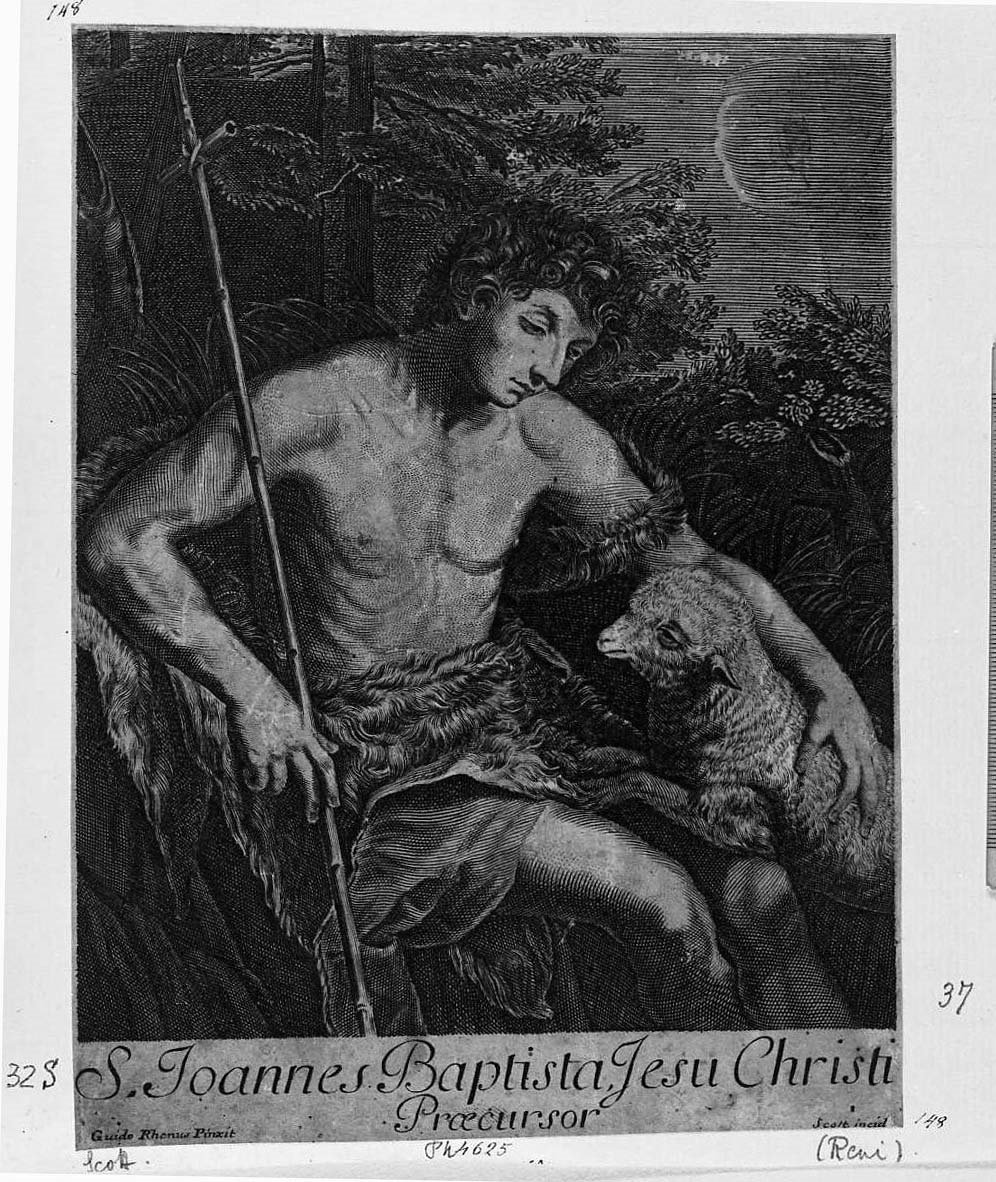 San Giovanni che accarezza l'Agnello (stampa smarginata) di Reni Guido - ambito europeo (sec. XVII)