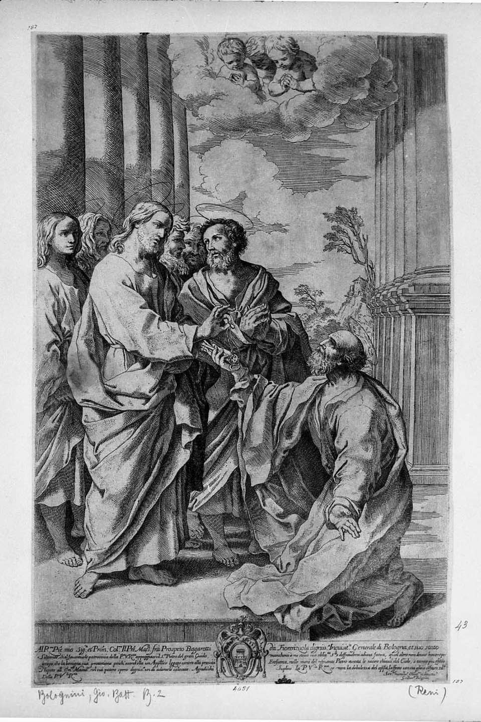 La consegna delle chiavi a Pietro (stampa) di Reni Guido, Bolognini Giacomo (secc. XVII/ XVIII)