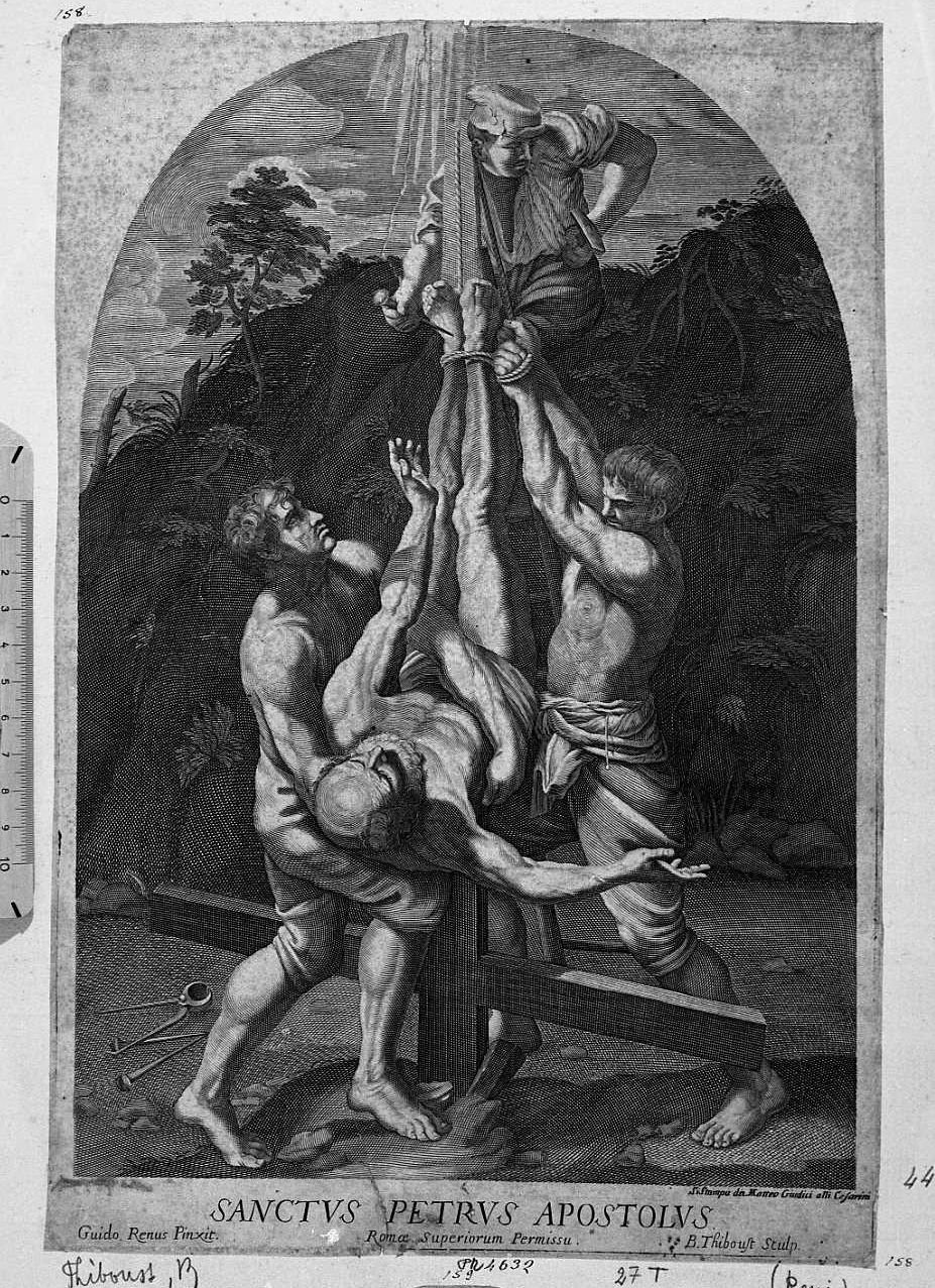 La crocifissione di San Pietro (stampa) di Reni Guido, Thiboust Benoit (sec. XVII)