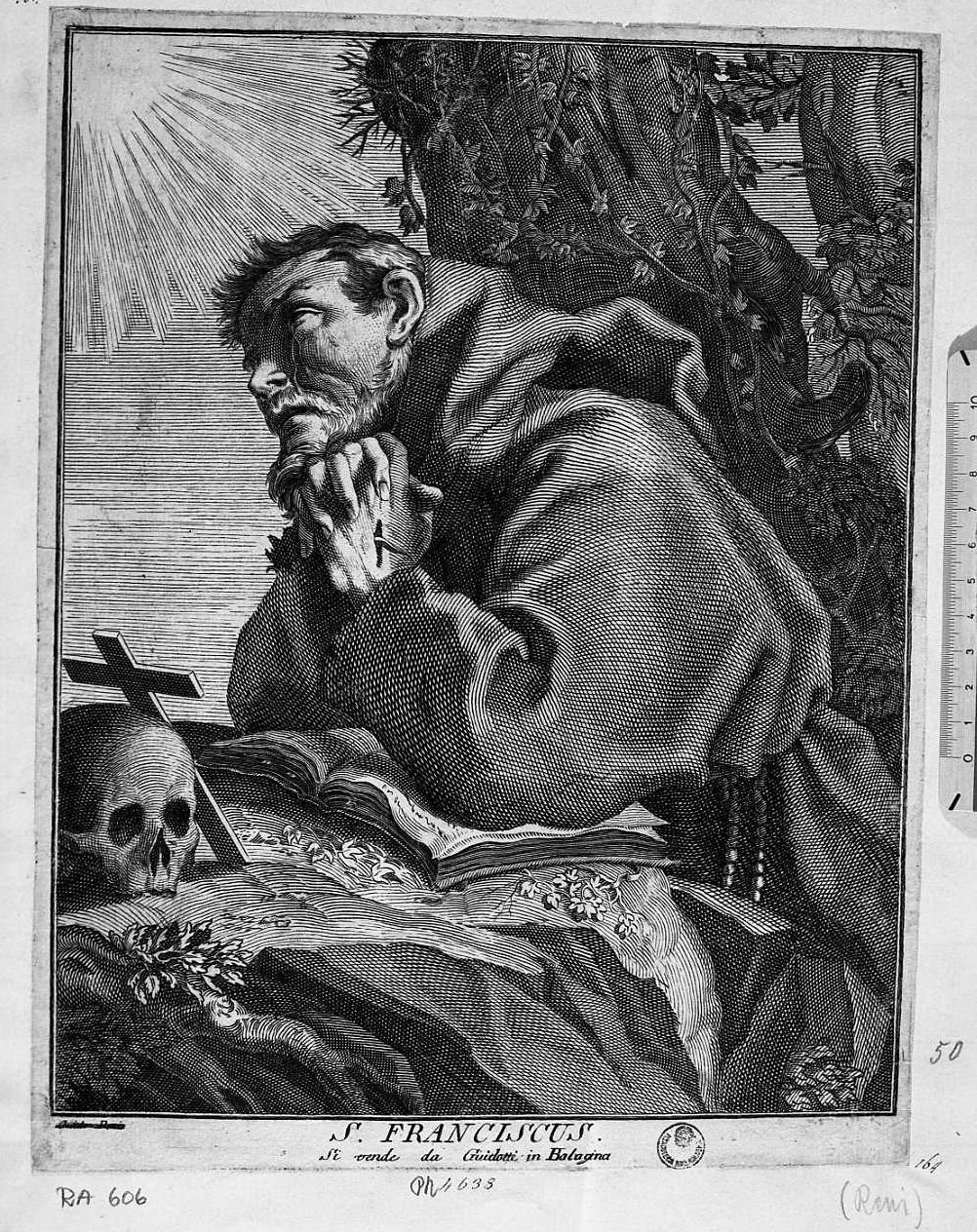 San Francesco in orazione (stampa) di Reni Guido - ambito europeo (sec. XVII)