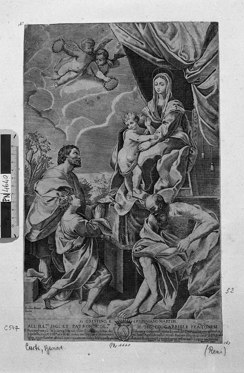 La Vergine in trono e santi (stampa smarginata) di Reni Guido, Curti Bernardino (sec. XVII)