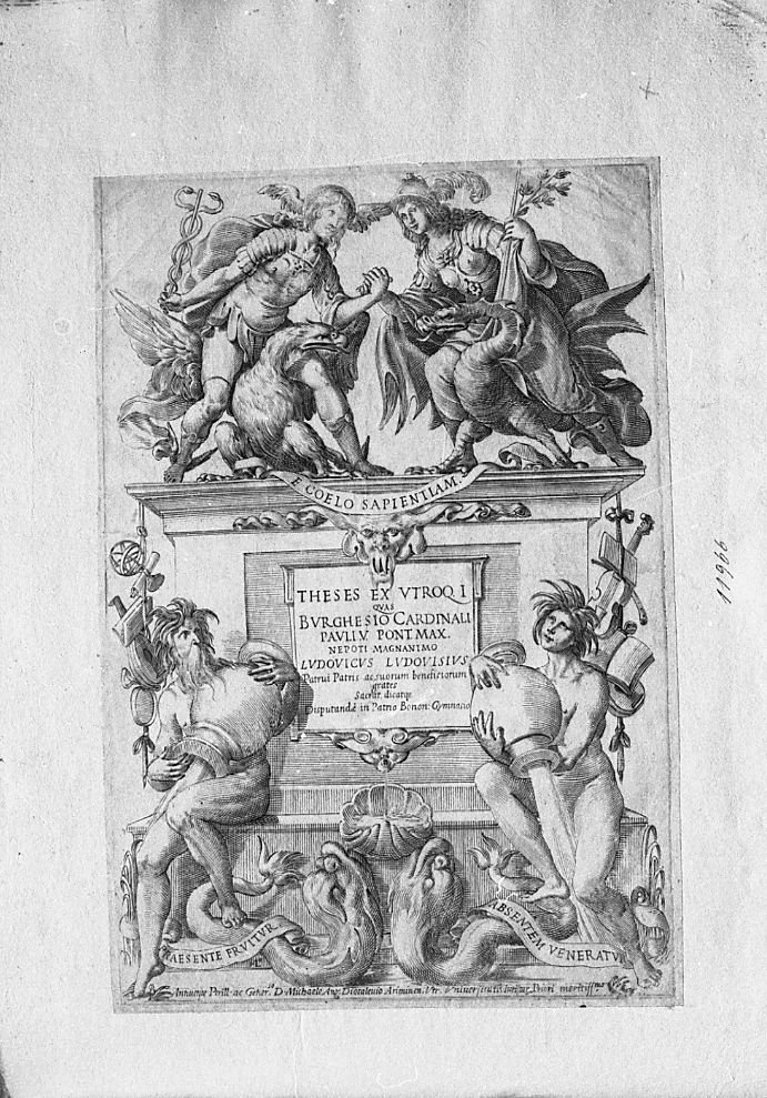 Frontespizio di opera dedicata da Ludovico Ludovisi al cardinale Borghese (stampa) di Valesio Giovanni Luigi (secc. XVI/ XVII)