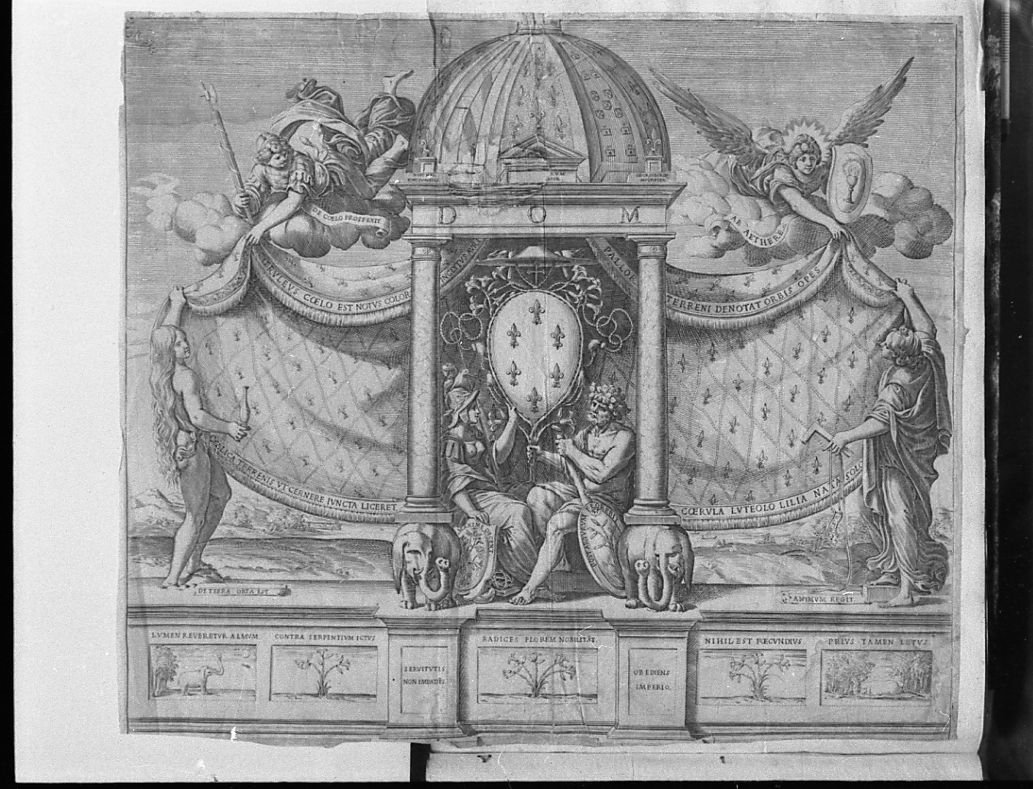 Ercole e Minerva sostengono lo stemma del cardinale Farnese (stampa) di Valesio Giovanni Luigi (secc. XVI/ XVII)