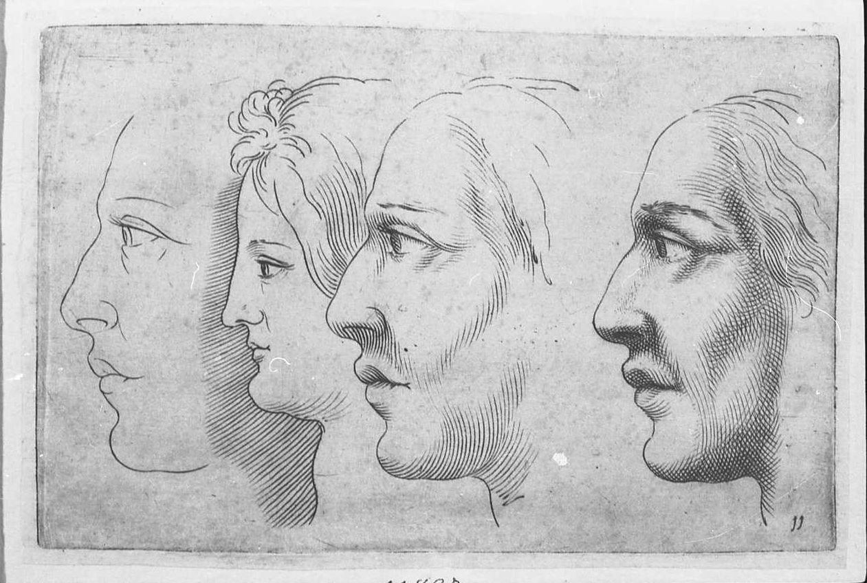 Libro di schizzi: quattro profili volti a sinistra (stampa) di Valesio Giovanni Luigi (secc. XVI/ XVII)