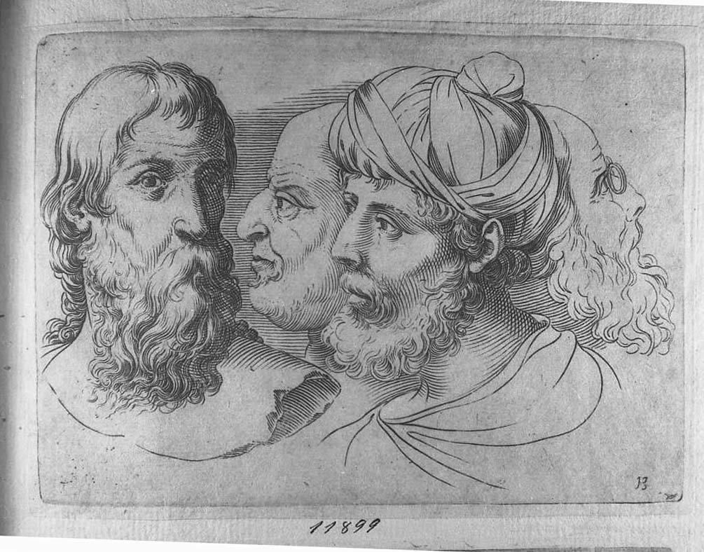 Libro di schizzi: quattro teste virili (stampa) di Valesio Giovanni Luigi (secc. XVI/ XVII)