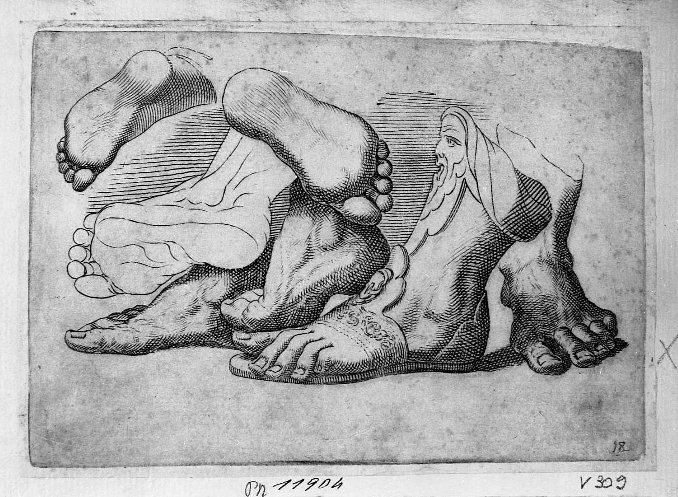 Libro di schizzi: sette piedi in differenti posizioni (stampa) di Valesio Giovanni Luigi (secc. XVI/ XVII)