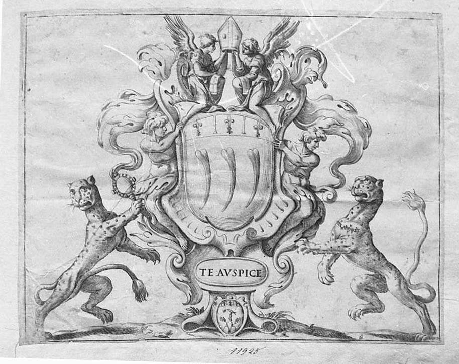 Stemma prelatizio retto da due leopardi (stampa) di Valesio Giovanni Luigi (secc. XVI/ XVII)