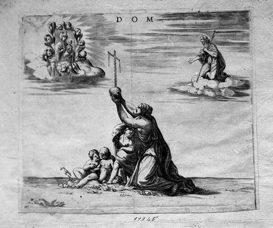 Madonna di S. Luca in alto e congregazione della Morte (stampa smarginata) di Valesio Giovanni Luigi (secc. XVI/ XVII)