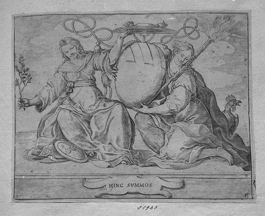 Stemma del cardinale Ludovisi tra Pace e Vigilanza (stampa) di Valesio Giovanni Luigi (secc. XVI/ XVII)