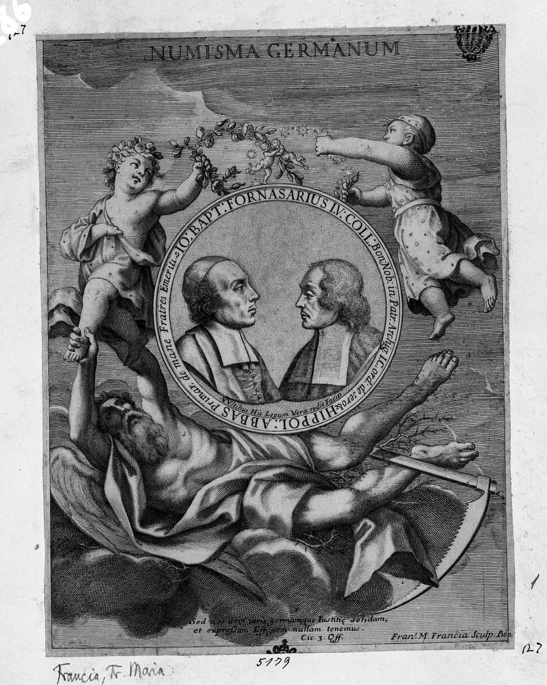 Medaglia con i ritratti di G.B. Fornasari e Ippolito Alba (stampa tagliata) di Francia Francesco Domenico Maria (sec. XVIII)