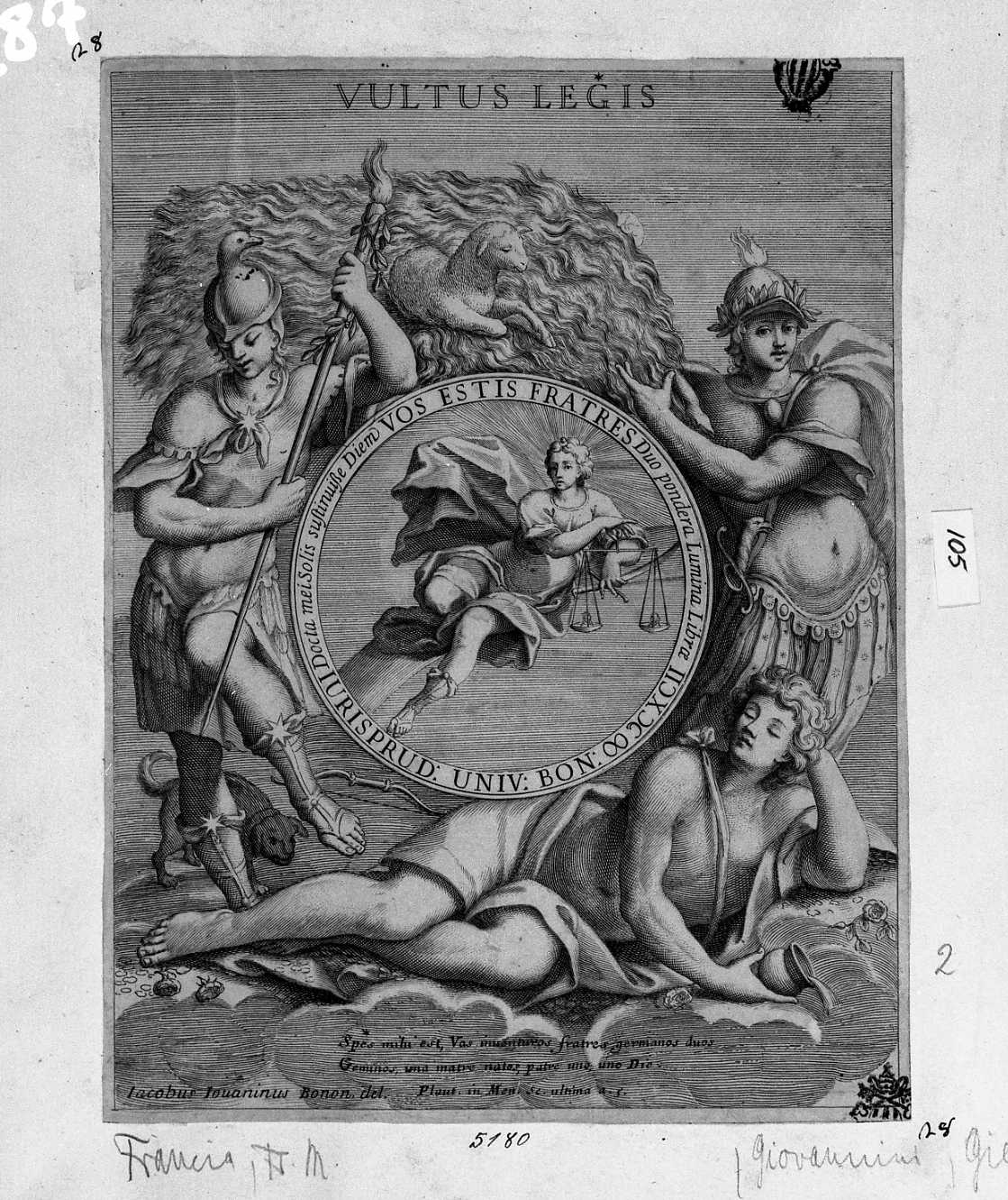 Medaglia con la Giustizia (stampa tagliata) di Francia Francesco Domenico Maria (sec. XVIII)