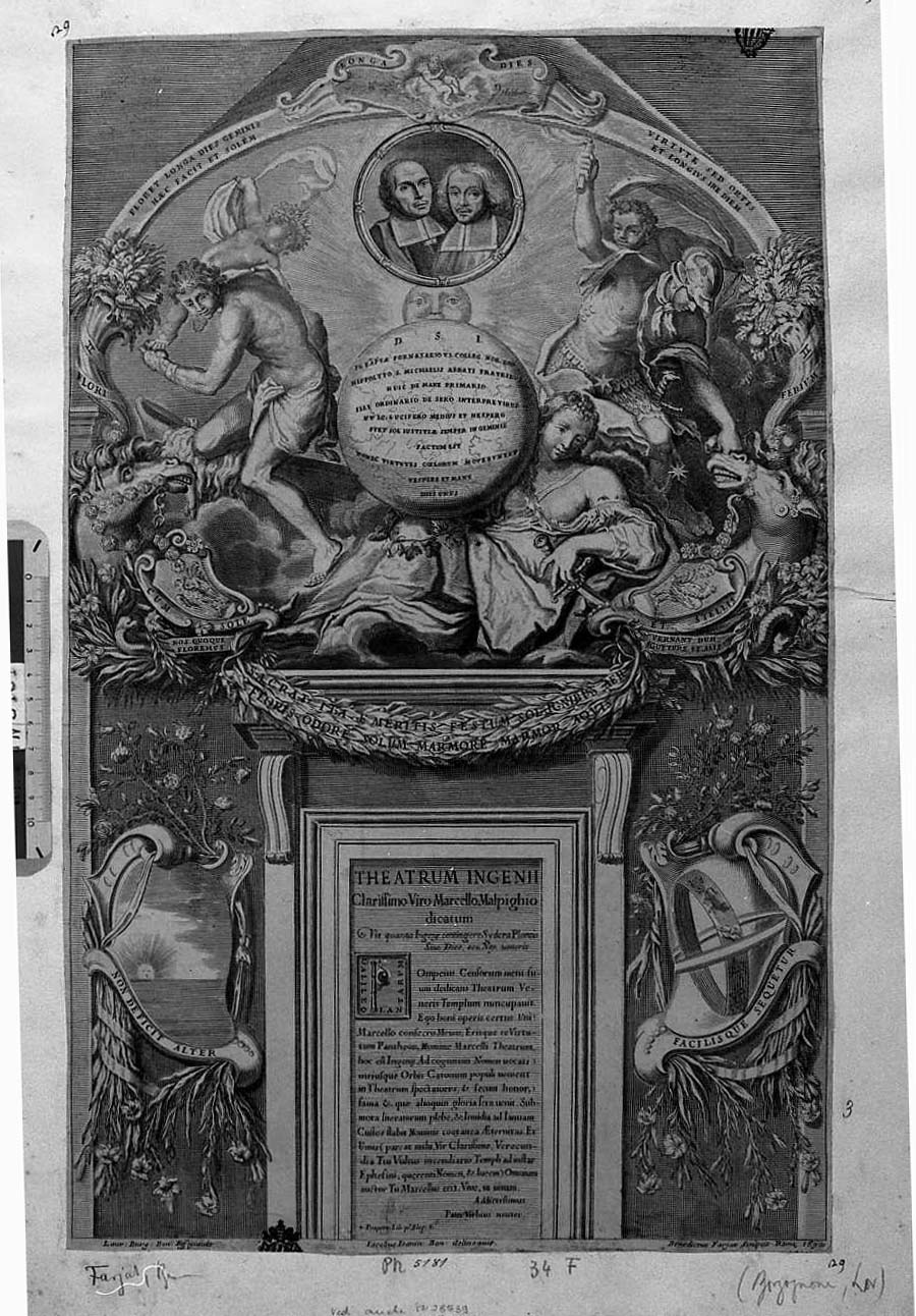 Mausoleo eretto in onore di Marcello Malpighi (stampa tagliata) di Farjat Benoit (sec. XVII)