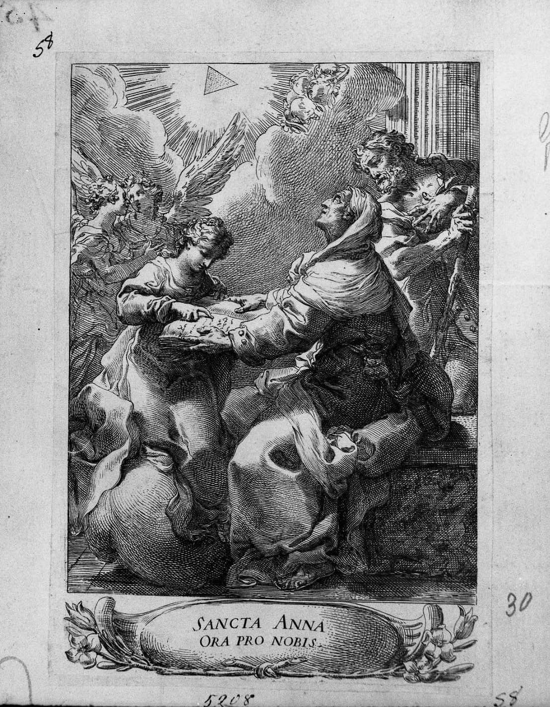 Sant'Anna che insegna a leggere alla Vergine (stampa tagliata) di Gandolfi Gaetano (sec. XVIII)
