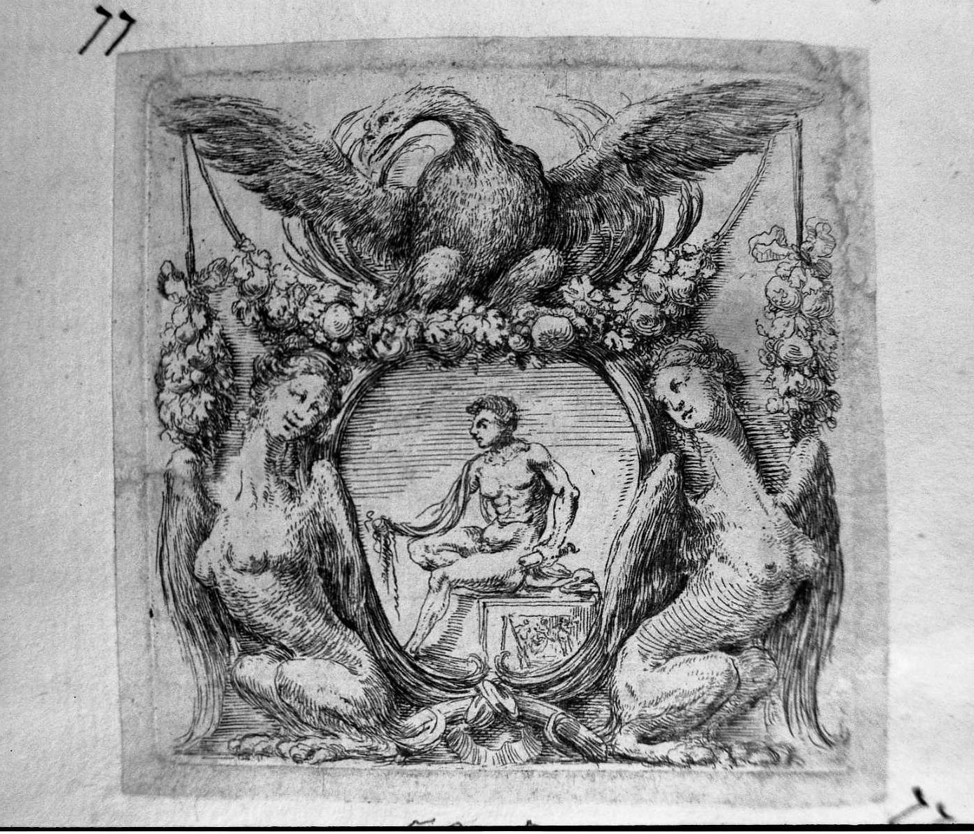 Fregio con nudo nel mezzo e erme ai lati (stampa) di Tesi Mauro (sec. XVIII)