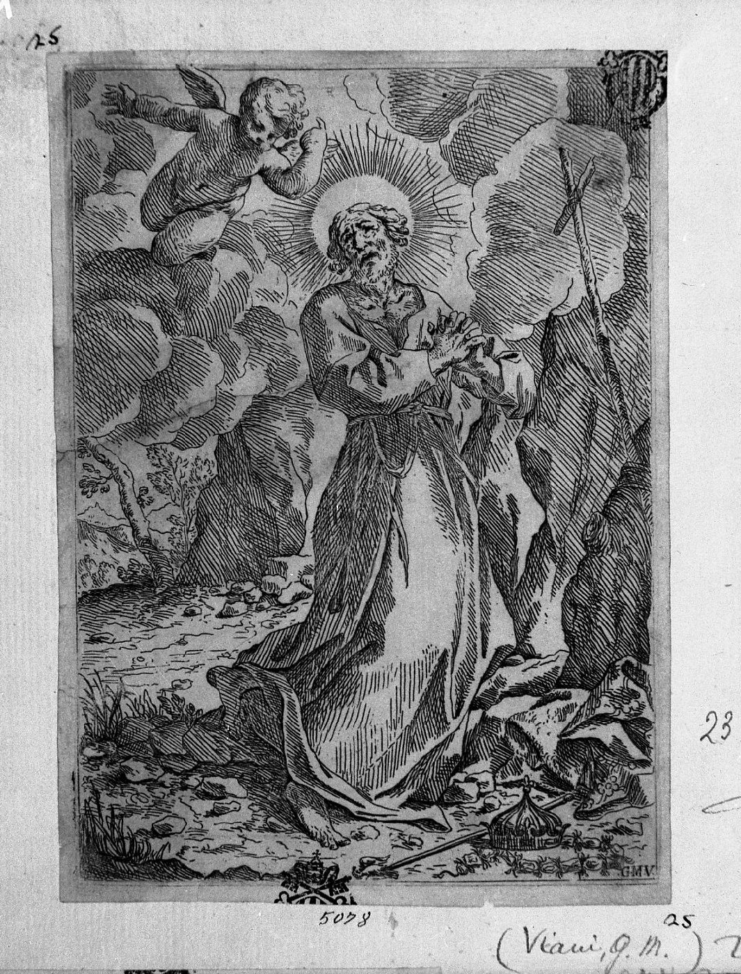 San Sigismondo che prega nel deserto (stampa) di Viani Domenico Maria (sec. XVIII)