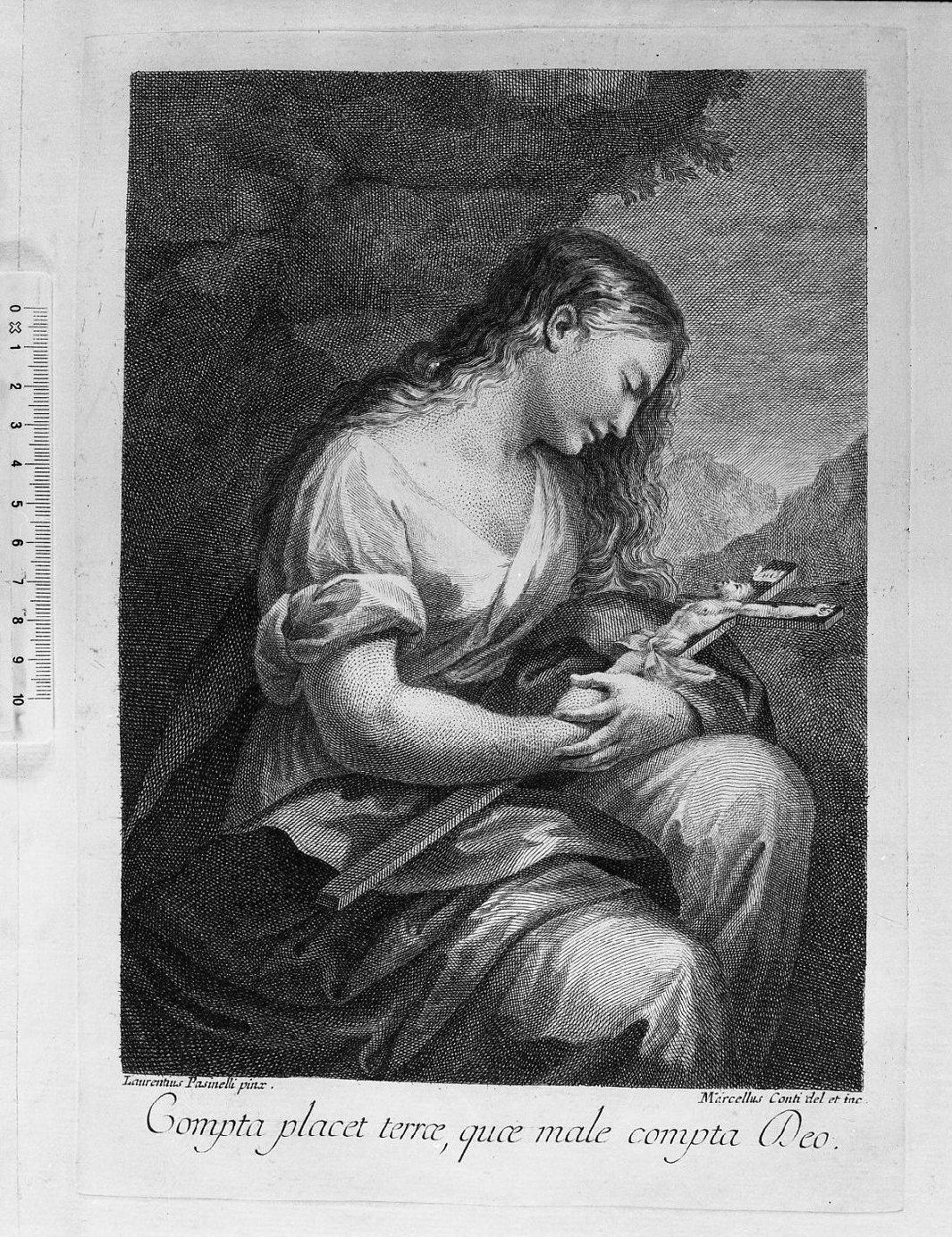 La Maddalena che contempla il Crocifisso (stampa) di Pasinelli Lorenzo, Conti Marcello (sec. XVIII)