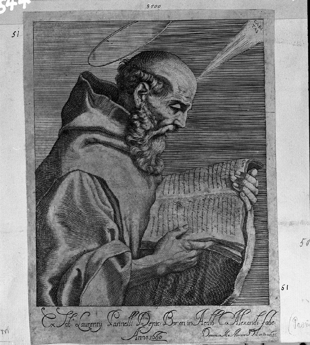 San Francesco (stampa tagliata) di Pasinelli Lorenzo, Muratori Domenico Maria (sec. XVII)