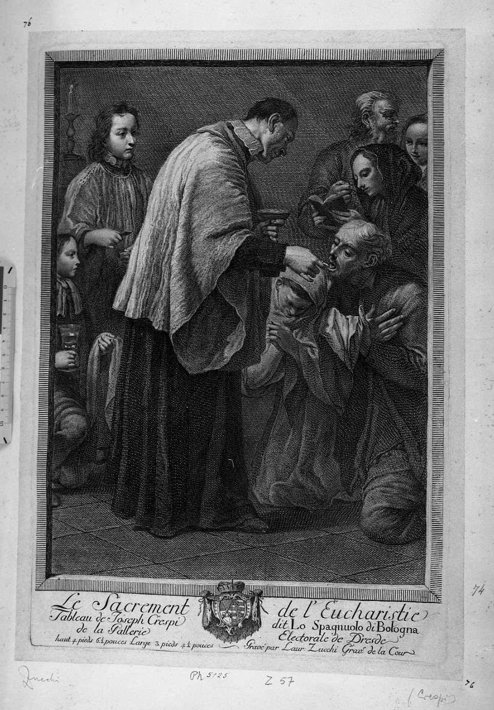 Dei Sette Sacramenti: L'Eucarestia (stampa) di Crespi Giuseppe Maria detto Spagnolo, Zucchi Lorenzo (sec. XVIII)