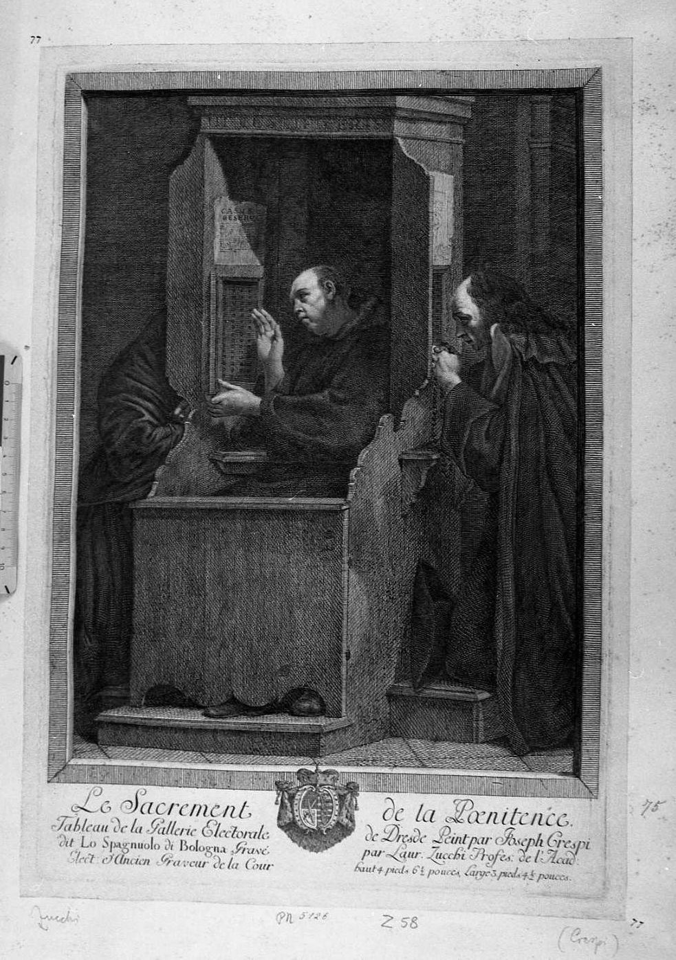 Dei Sette Sacramenti: La Confessione (stampa) di Crespi Giuseppe Maria detto Spagnolo, Zucchi Lorenzo (sec. XVIII)